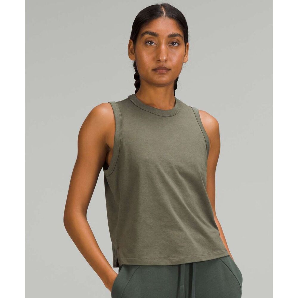 Lululemon Classic-Fit Cotton-Blend Tank Top Olive Green, Approx Size 8 (C6)